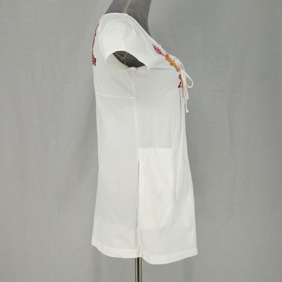 Johnny Was JWLA Top Womens Small White Floral Embroidery T-shirt Pockets Whimsy - Picture 12 of 14